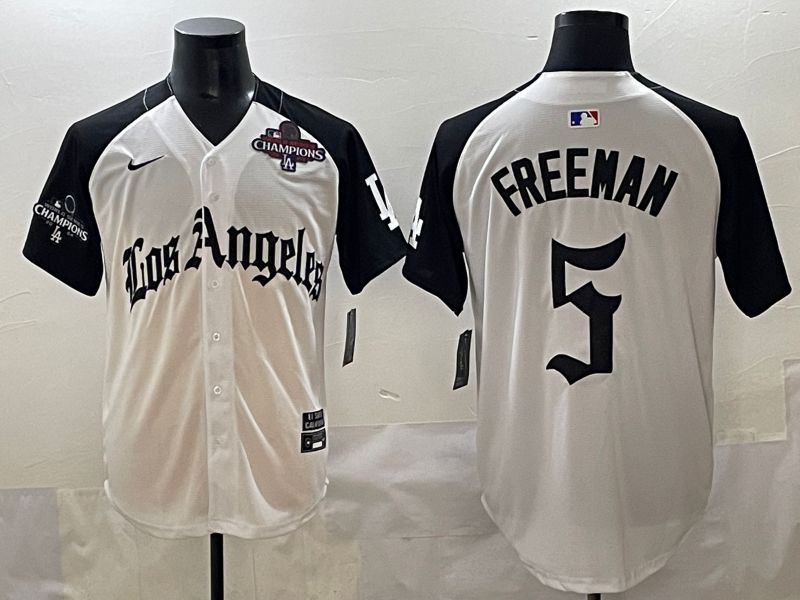 Men 2025 Los Angeles Dodgers #5 Freeman White black Five generations Joint Name Nike MLB Jersey style 5267